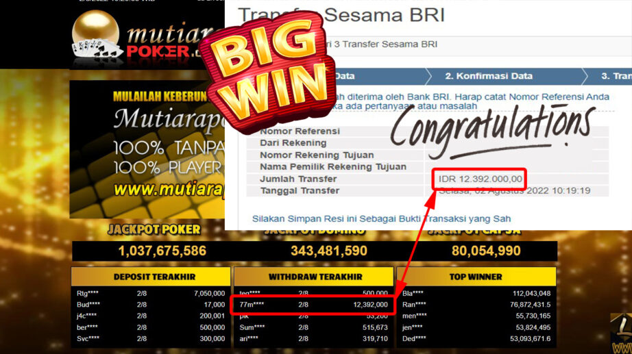 Bukti Withdraw ( 12.392.000.- ) Member Setia Mutiarapoker