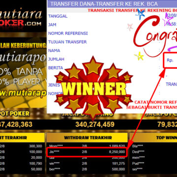 Bukti Withdraw ( 8.250.000.- ) Member Setia Mutiarapoker