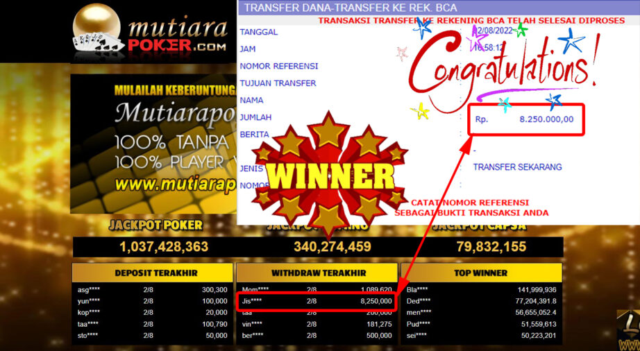 Bukti Withdraw ( 8.250.000.- ) Member Setia Mutiarapoker