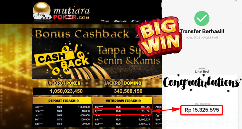 Bukti Withdraw ( 15.325.595,- ) Member Setia Mutiarapoker