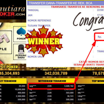 Bukti Withdraw ( 5.688.182,- ) Member Setia Mutiarapoker