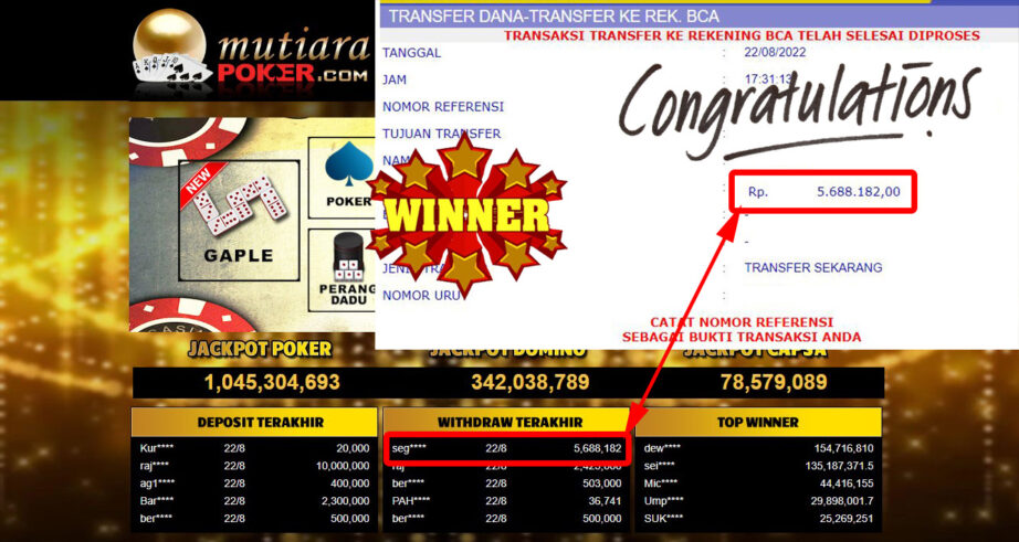 Bukti Withdraw ( 5.688.182,- ) Member Setia Mutiarapoker