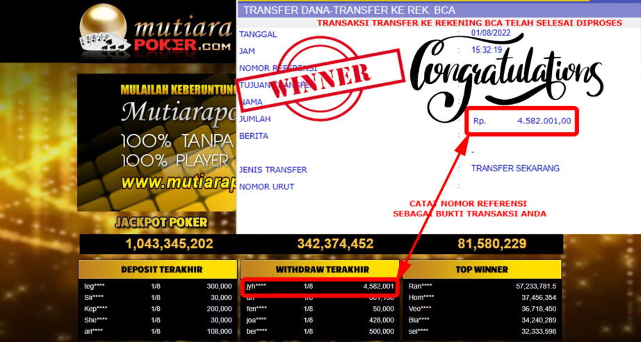 Bukti Withdraw ( 4.582.001.- ) Member Setia Mutiarapoker