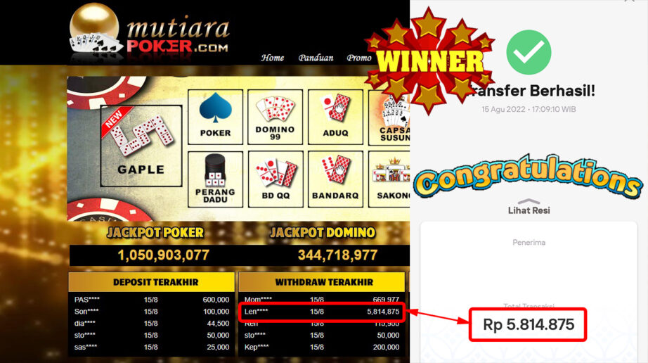 Bukti Withdraw ( 5.814.875,- ) Member Setia Mutiarapoker