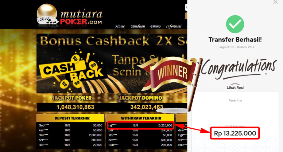 Bukti Withdraw ( 13.225.000,- ) Member Setia Mutiarapoker