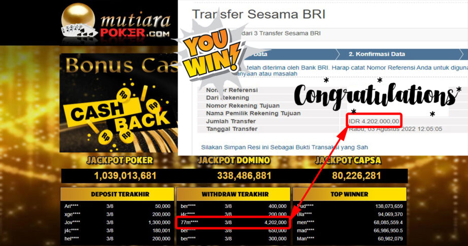 Bukti Withdraw ( 4.202.000.- ) Member Setia Mutiarapoker