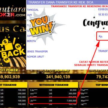 Bukti Withdraw ( 7.000.000.- ) Member Setia Mutiarapoker