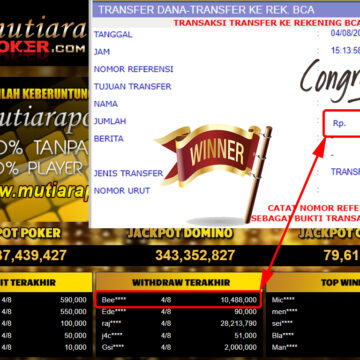 Bukti Withdraw ( 10.488.000.- ) Member Setia Mutiarapoker