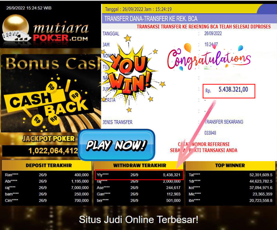 Bukti Withdraw (5.438.321- ) Member Setia Mutiarapoker