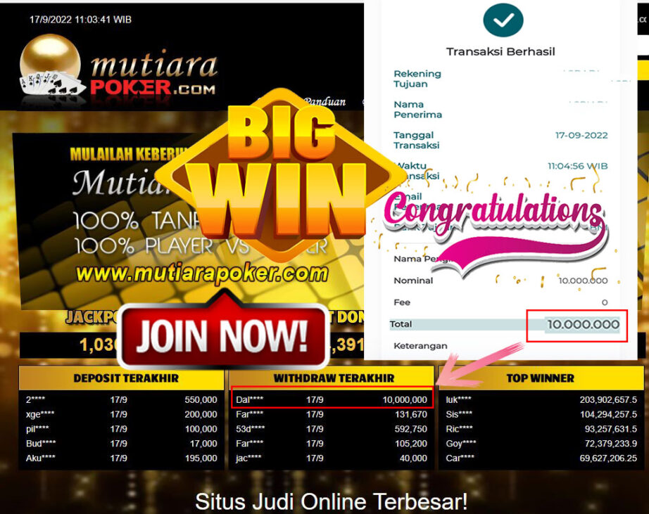 Bukti Withdraw (10.000.000,- ) Member Setia Mutiarapoker