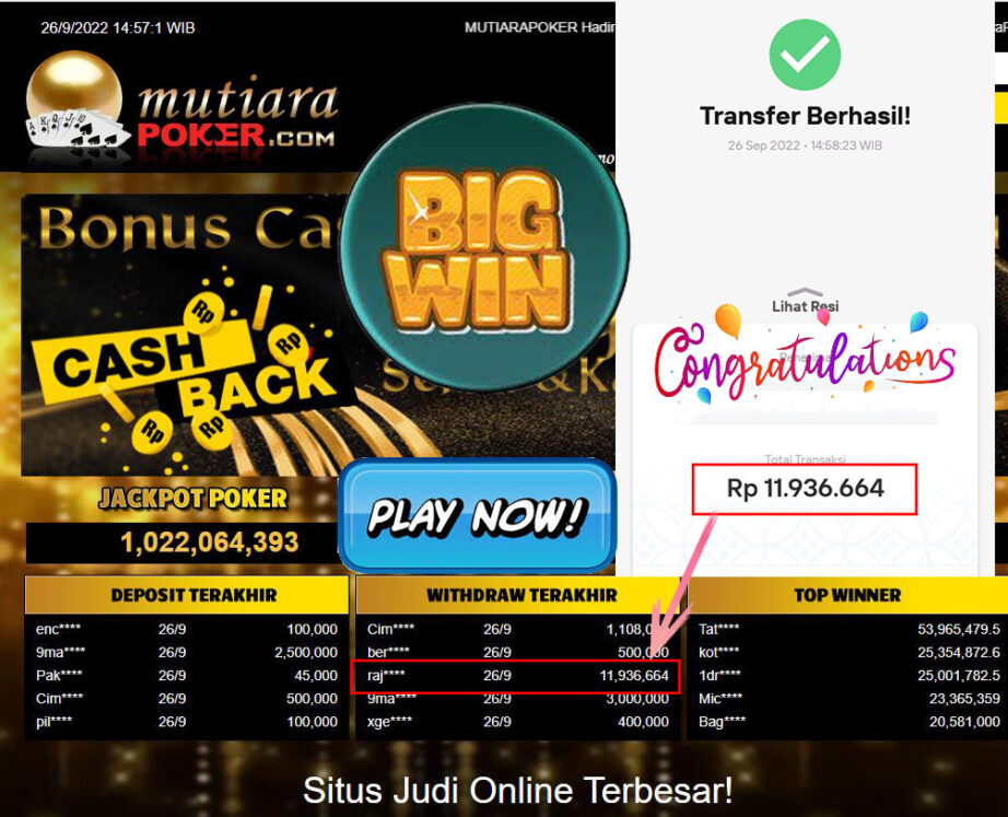 Bukti Withdraw (11.936.664- ) Member Setia Mutiarapoker