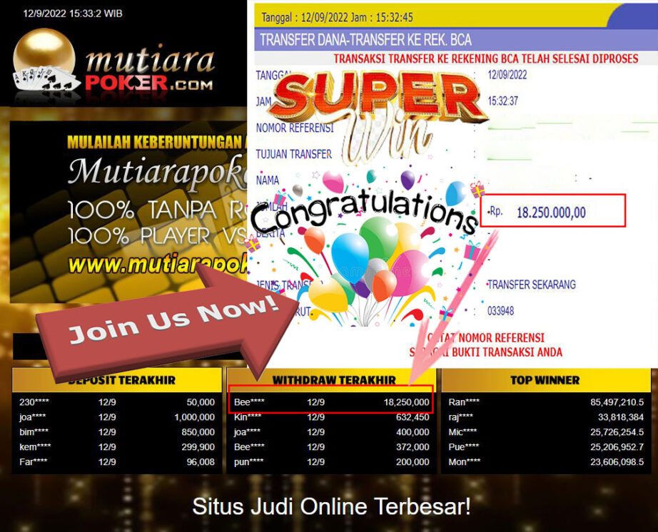 Bukti Withdraw (18.250.000,- ) Member Setia Mutiarapoker