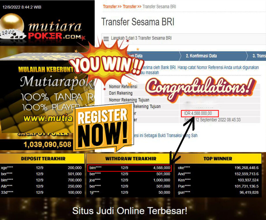 Bukti Withdraw (4.588.000,- ) Member Setia Mutiarapoker