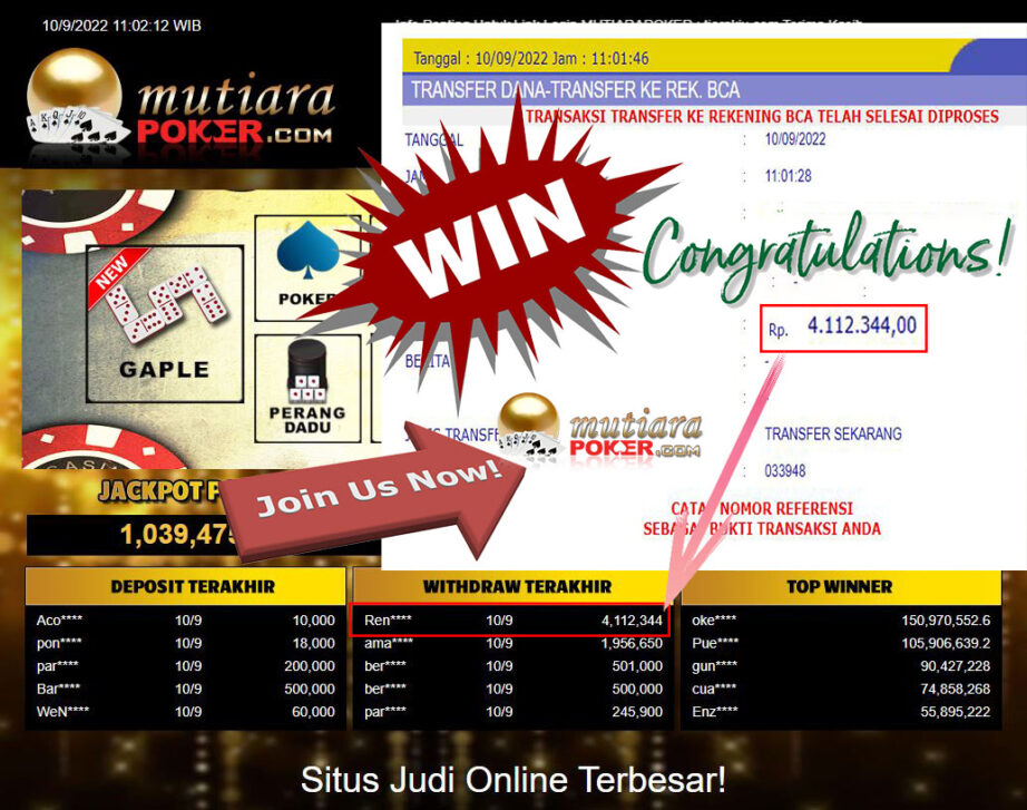 Bukti Withdraw (4.112.344,- ) Member Setia Mutiarapoker