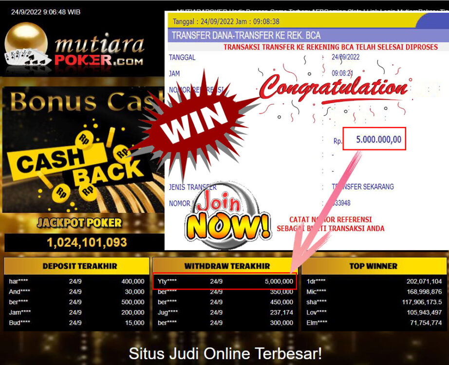 Bukti Withdraw (5.000.000- ) Member Setia Mutiarapoker