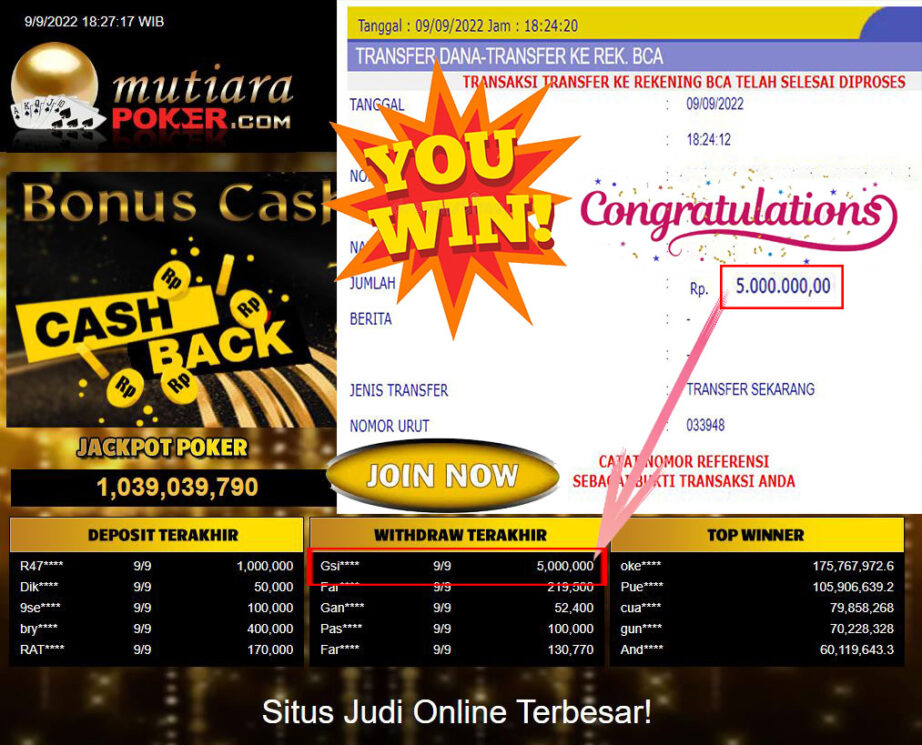 Bukti Withdraw (5.000.000,- ) Member Setia Mutiarapoker