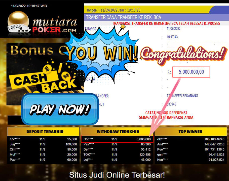 Bukti Withdraw (5.000.000,- ) Member Setia Mutiarapoker