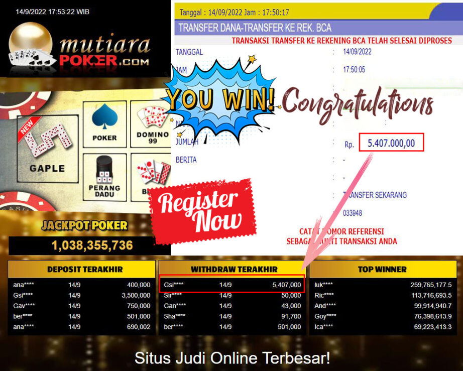 Bukti Withdraw (5.407.000,- ) Member Setia Mutiarapoker