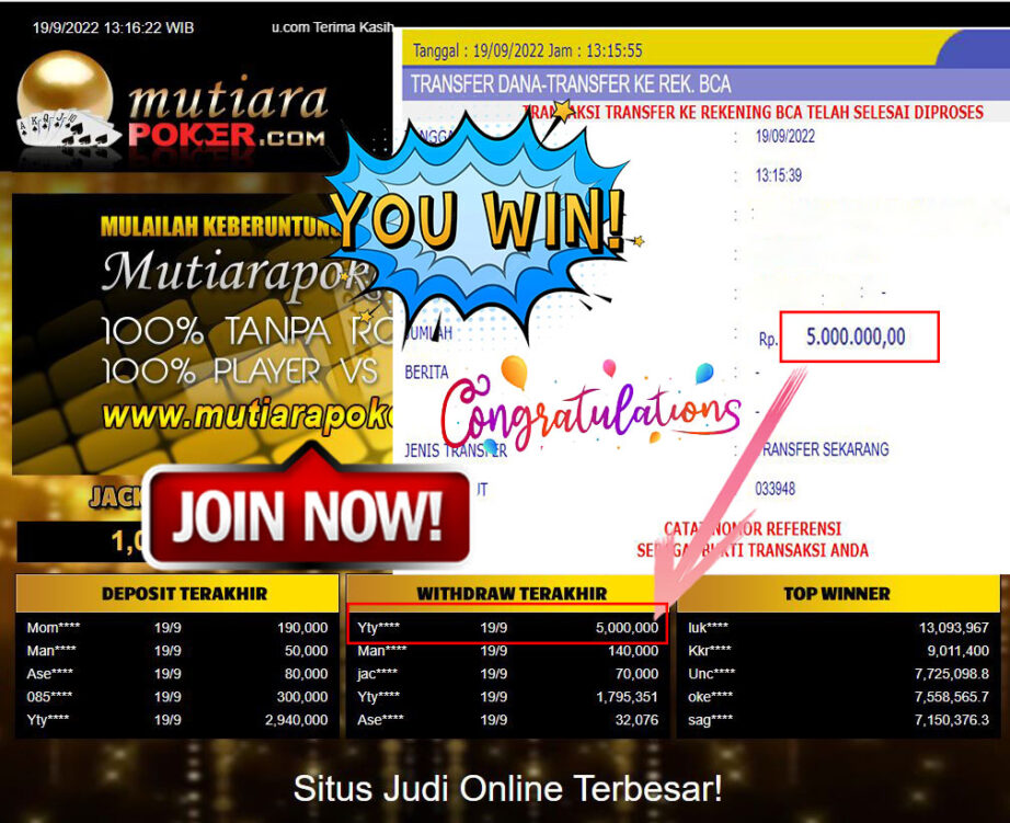 Bukti Withdraw (5.000.000,- ) Member Setia Mutiarapoker