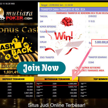 Bukti Withdraw (5.000.000- ) Member Setia Mutiarapoker