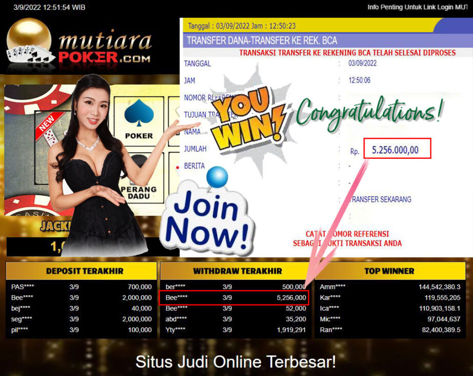 Bukti Withdraw (5.256.000,- ) Member Setia Mutiarapoker