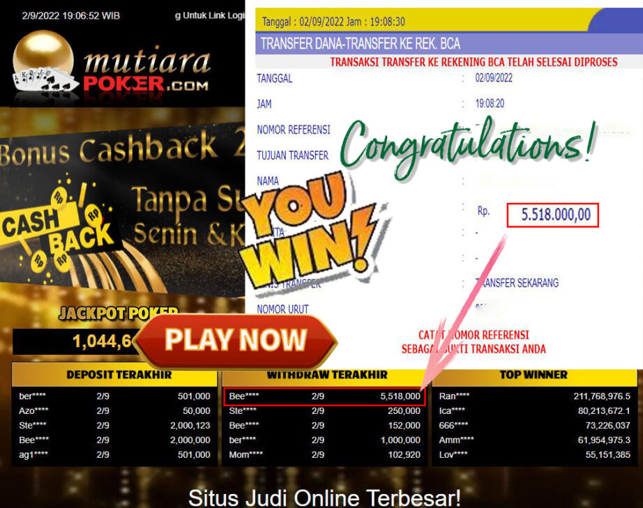 Bukti Withdraw (5.518.00,- ) Member Setia Mutiarapoker