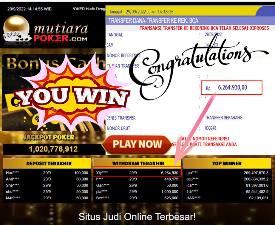 Bukti Withdraw (6.264.930- ) Member Setia Mutiarapoker