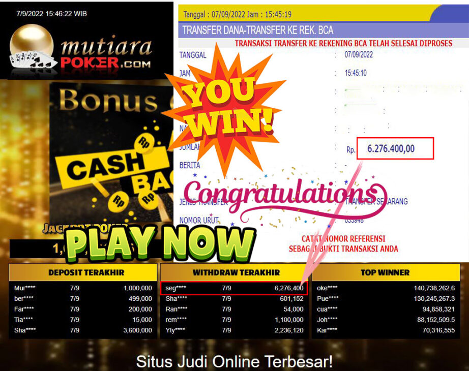 Bukti Withdraw (6.276.400,- ) Member Setia Mutiarapoker