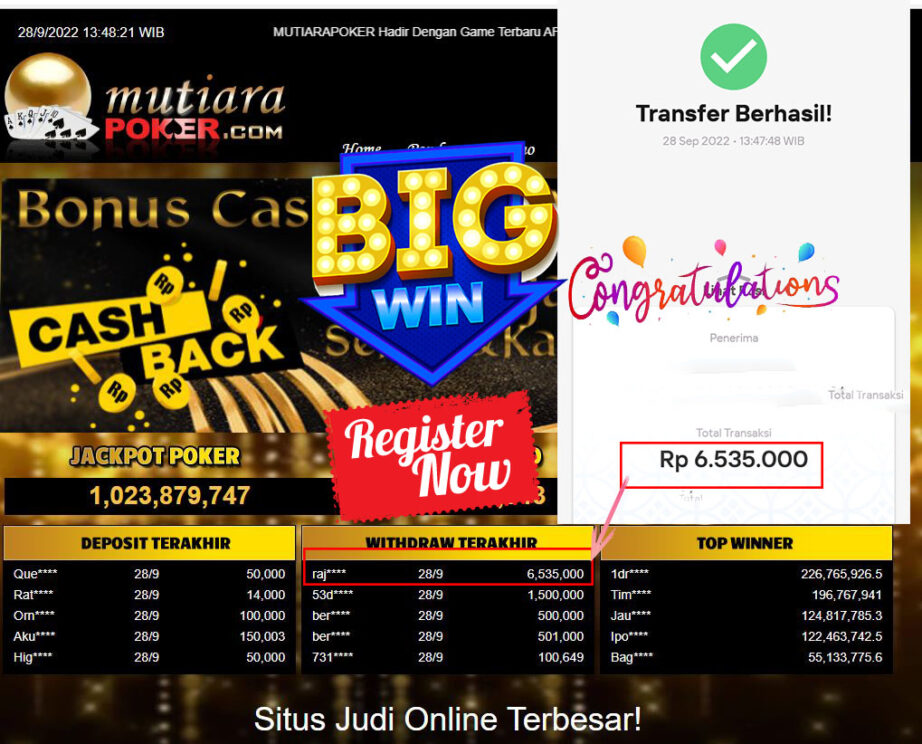 Bukti Withdraw (6.535.000- ) Member Setia Mutiarapoker