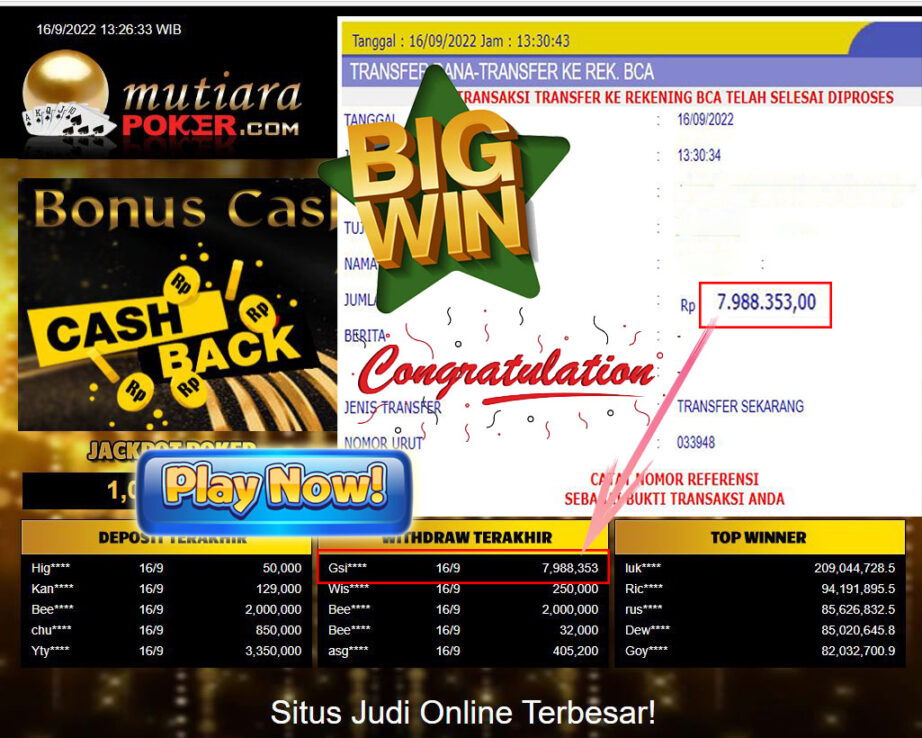 Bukti Withdraw (7.988.353,- ) Member Setia Mutiarapoker