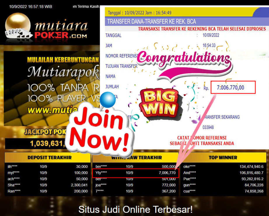 Bukti Withdraw (7.006.770,- ) Member Setia Mutiarapoker