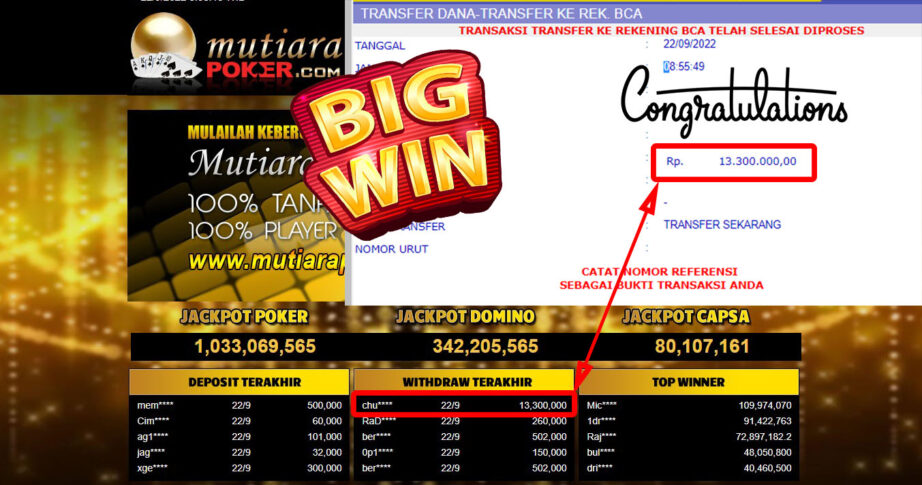 Bukti Withdraw (13.300.000- ) Member Setia Mutiarapoker