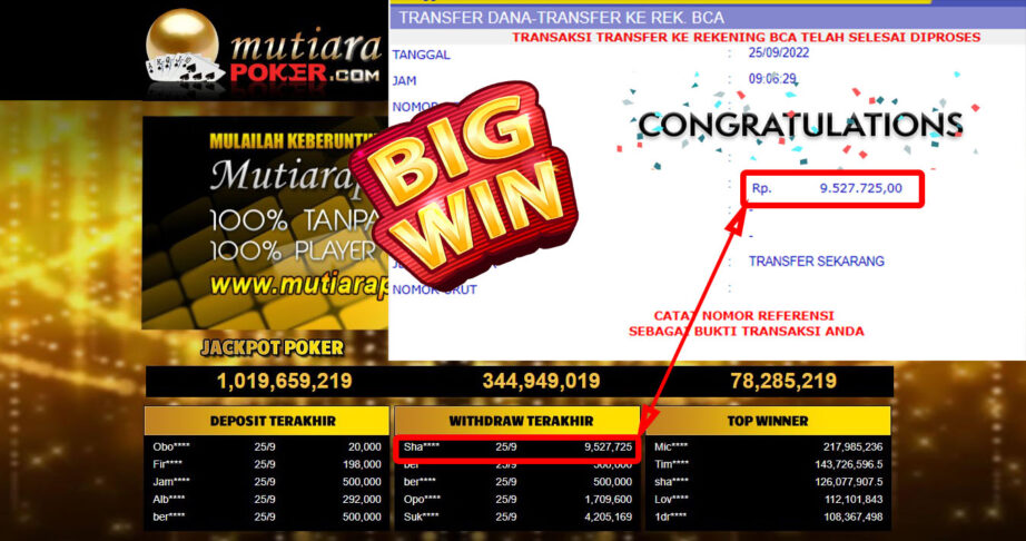 Bukti Withdraw (9.527.725- ) Member Setia Mutiarapoker