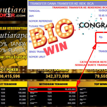 Bukti Withdraw (16.455.683,- ) Member Setia Mutiarapoker