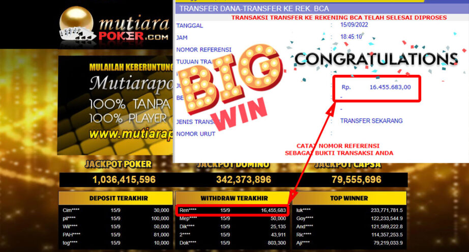 Bukti Withdraw (16.455.683,- ) Member Setia Mutiarapoker