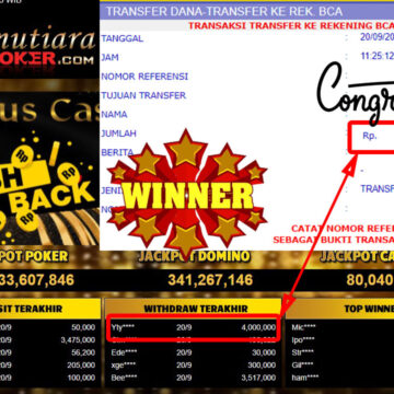 Bukti Withdraw (4.000.000- ) Member Setia Mutiarapoker