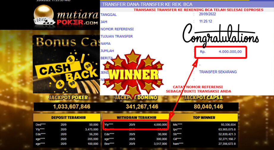 Bukti Withdraw (4.000.000- ) Member Setia Mutiarapoker