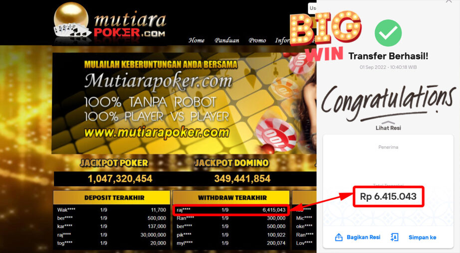 Bukti Withdraw ( 6.415.043,- ) Member Setia Mutiarapoker