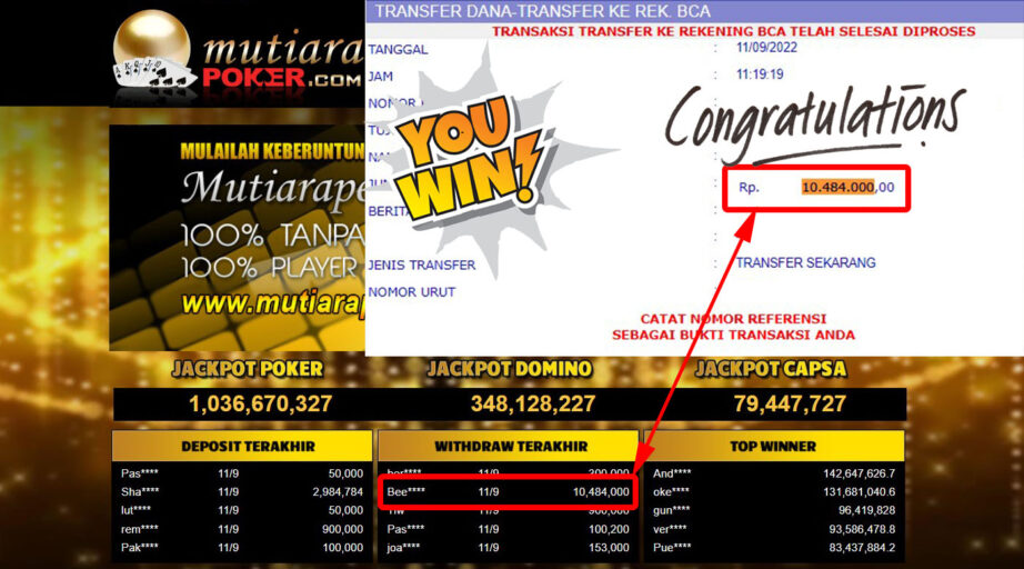 Bukti Withdraw (10.484.000,- ) Member Setia Mutiarapoker