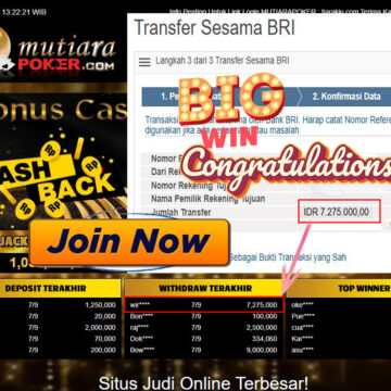 Bukti Withdraw (7.275.000,- ) Member Setia Mutiarapoker