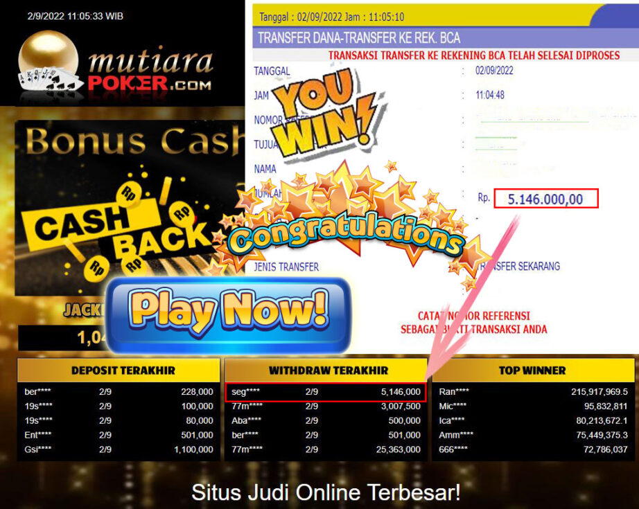 Bukti Withdraw (5.146.000,- ) Member Setia Mutiarapoker