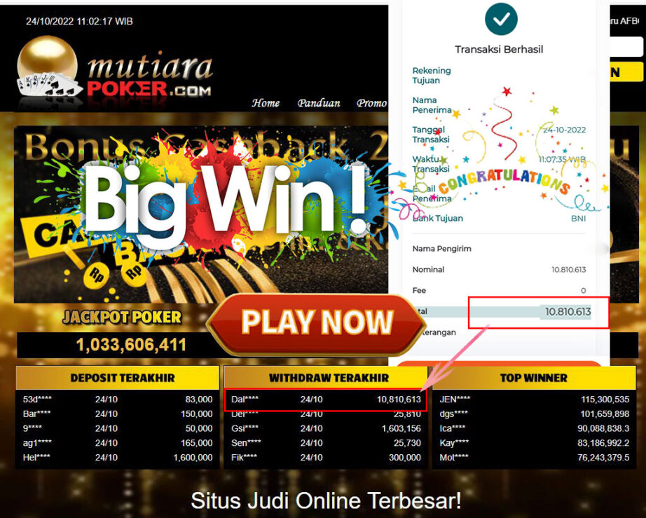 Bukti Withdraw (10.810.613- ) Member Setia Mutiarapoker