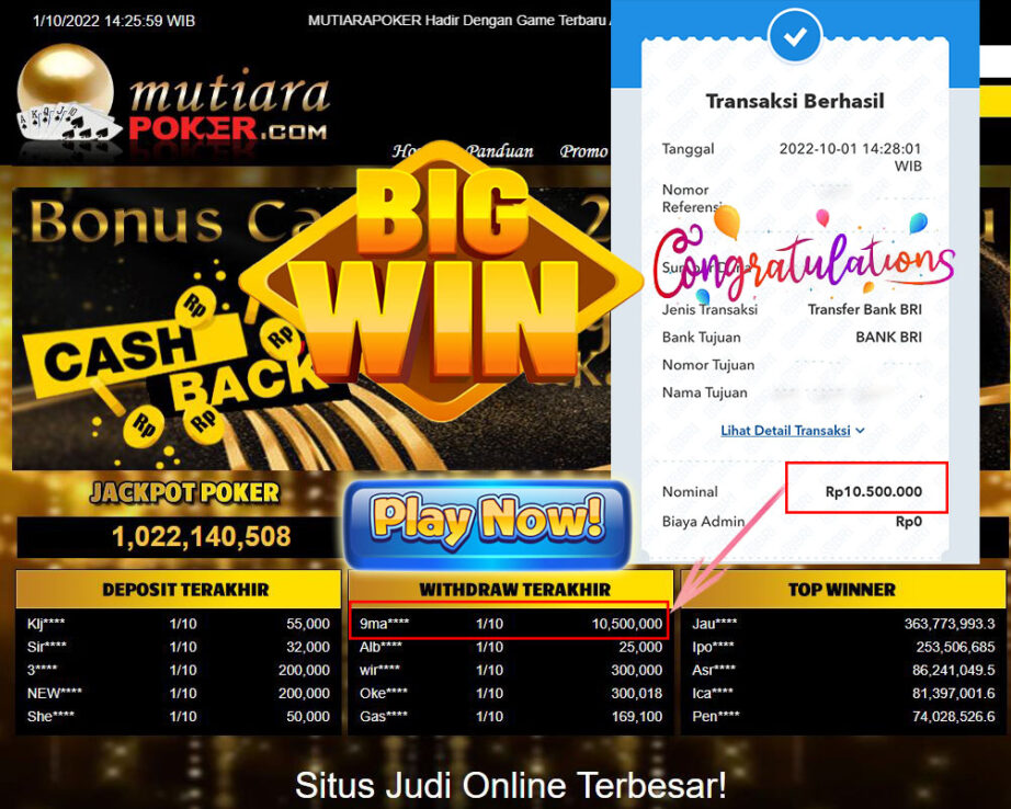 Bukti Withdraw (10.500.000- ) Member Setia Mutiarapoker