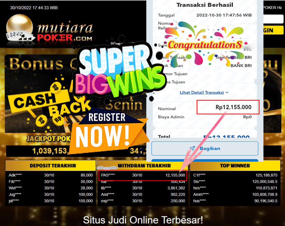 Bukti Withdraw (12.155.000- ) Member Setia Mutiarapoker