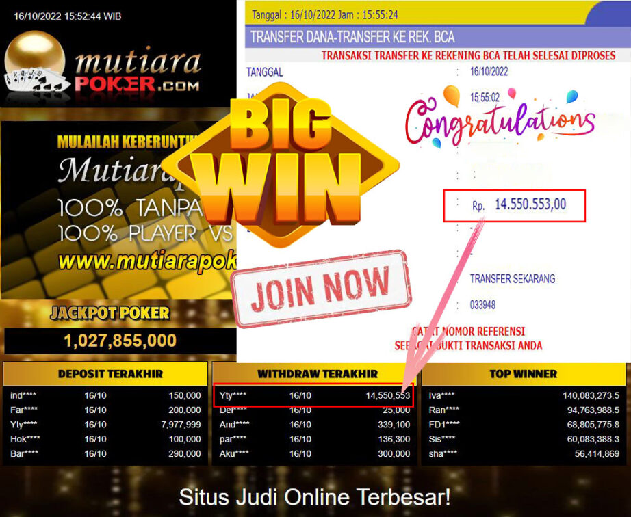 Bukti Withdraw (14.550.553- ) Member Setia Mutiarapoker