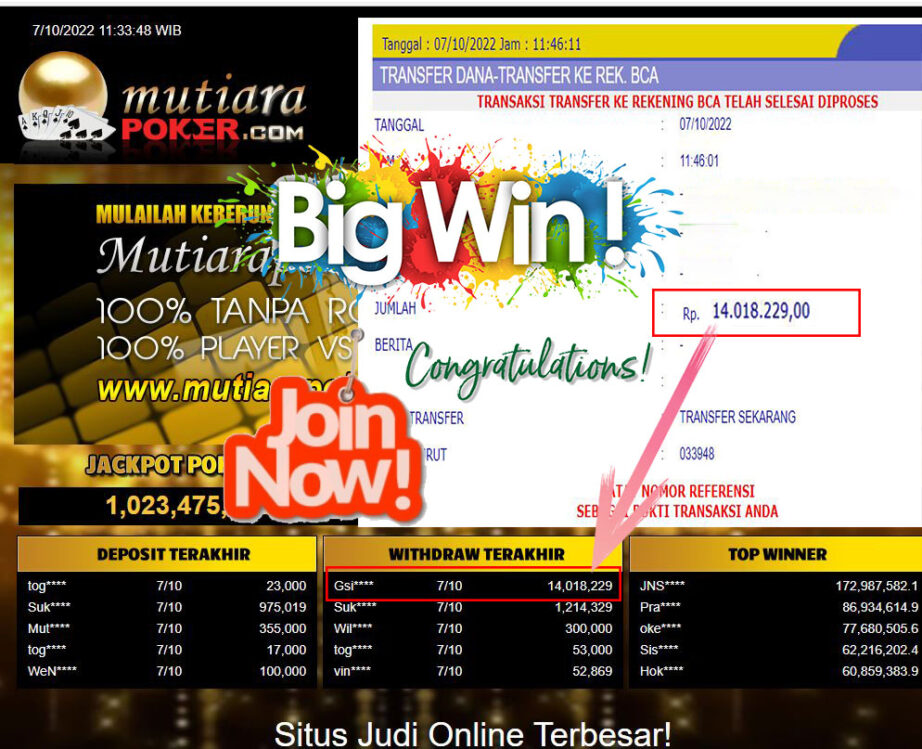 Bukti Withdraw (14.018.229- ) Member Setia Mutiarapoker