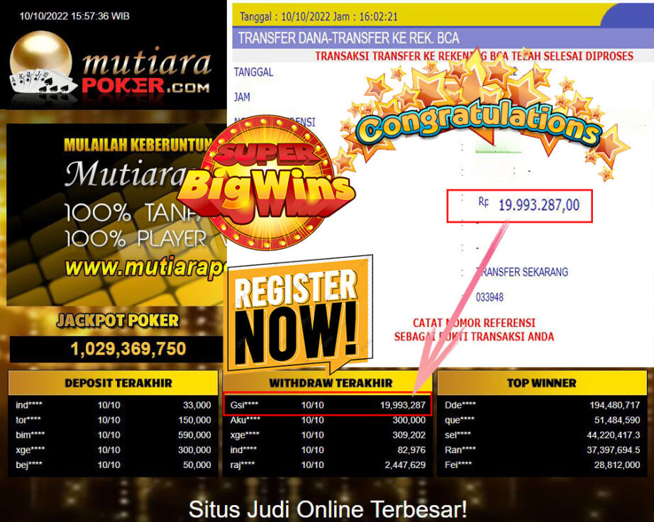 Bukti Withdraw (19.993.287- ) Member Setia Mutiarapoker