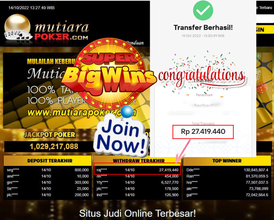 Bukti Withdraw (27.419.440- ) Member Setia Mutiarapoker