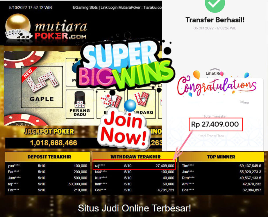 Bukti Withdraw (27.409.000- ) Member Setia Mutiarapoker