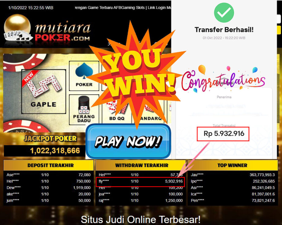 Bukti Withdraw (5.932.916- ) Member Setia Mutiarapoker